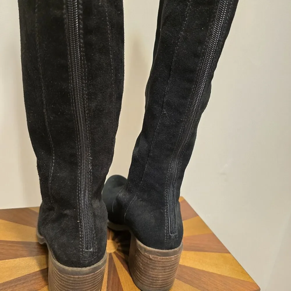 Lucky Brand Rayla Boots Black Suede Over The Knee Heeled 8.5 Womens Western Boho